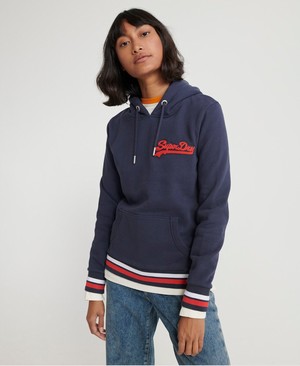 Superdry Vintage Logo Chainstitch Patch Női Kapucnis Pulóver Sötétkék | TIGKE3601